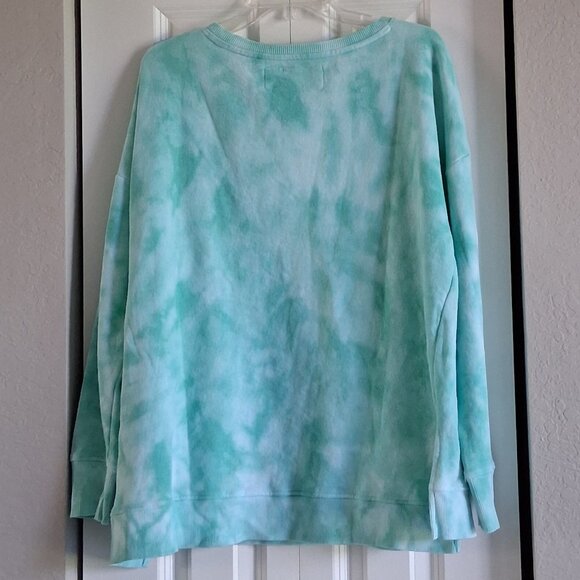 The Sweatshirt Project Oversized Teal Tie Dye Henley Sweatshirt Women's Size L - Picture 5 of 16